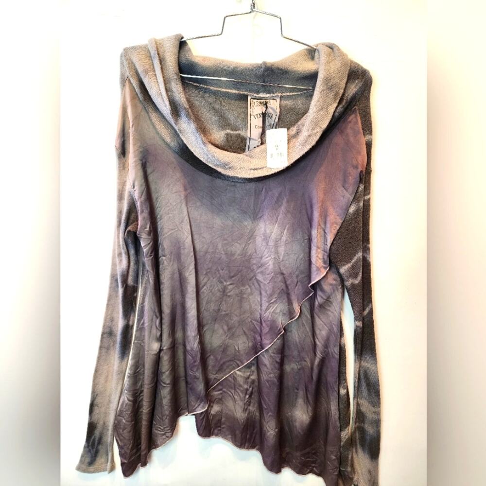 New Vintage Concepts Gray Cowl Neck‎ Marble Silk Print Tunic Top Size M
